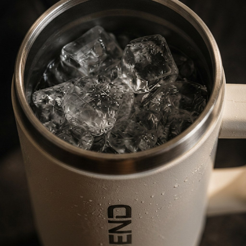 ASCEND Daily Hydration Bottle filled with ice — 24 hours cold