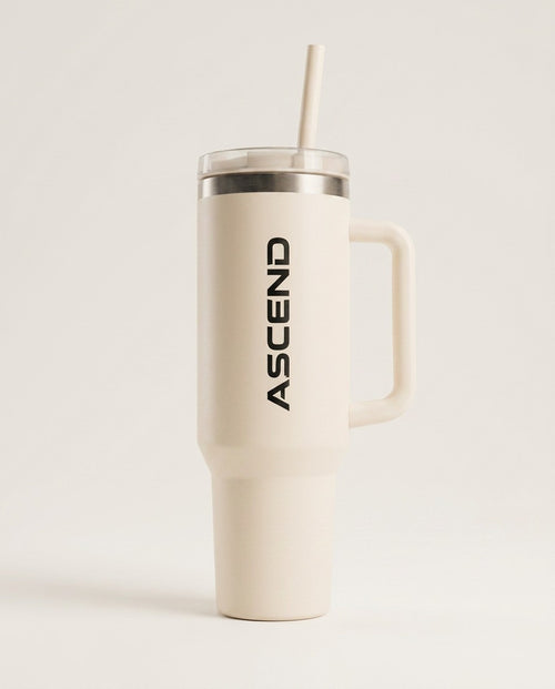 ASCEND Daily Hydration Bottle in sand — 40oz insulated bottle with handle and straw