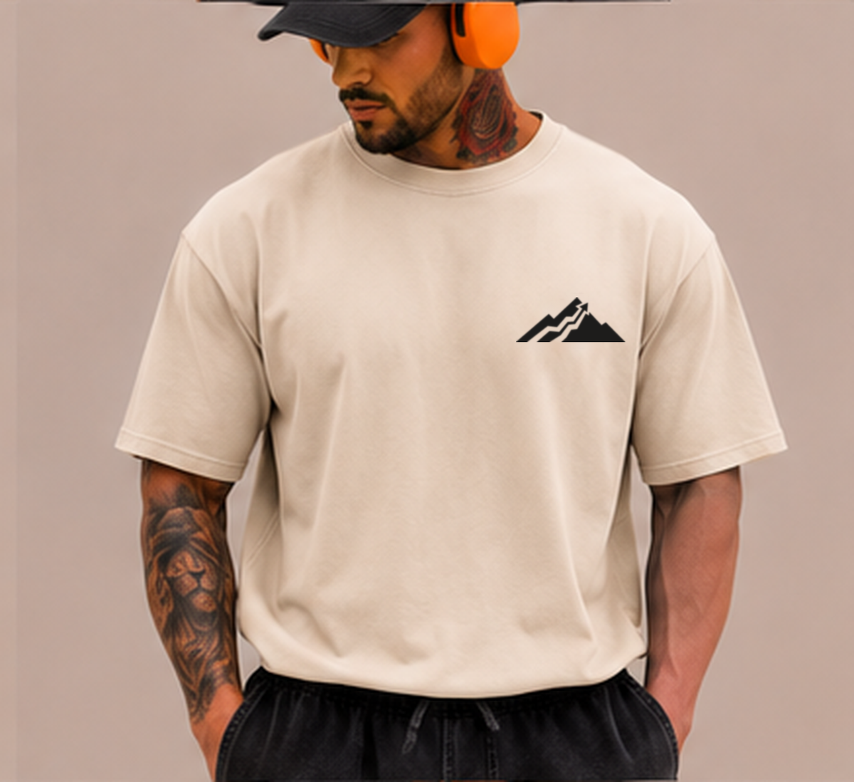 ASCEND Oversized Performance Tee in off white with official ASCEND mountain mark