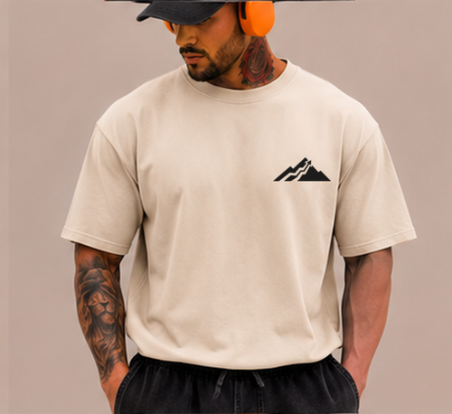 ASCEND Oversized Performance Tee in off white with official ASCEND mountain mark